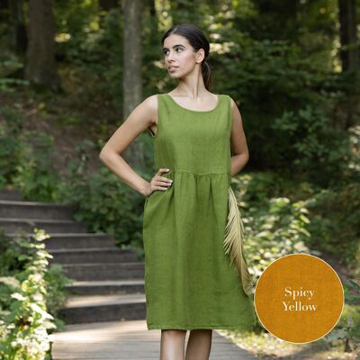 Organic 100% Linen Smock Dress – ELIZA Spicy Yellow