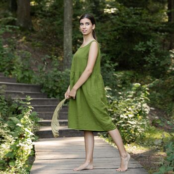 Robe Smockée 100% Lin Bio – ELIZA Vert Forêt 2