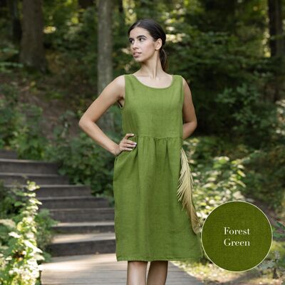 Organic 100% Linen Smock Dress – ELIZA Forest Green