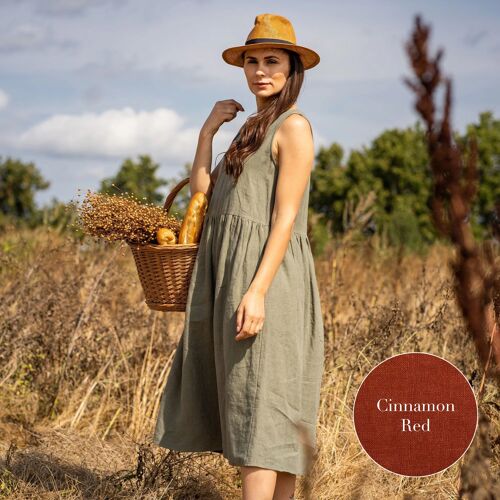 Organic 100% Linen Smock Dress – MAYA Cinnamon Red