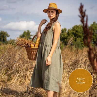 Organic 100% Linen Smock Dress – MAYA Spicy Yellow
