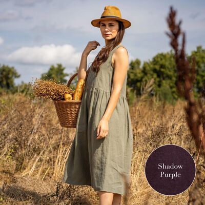 Organic 100% Linen Smock Dress – MAYA Shadow Purple