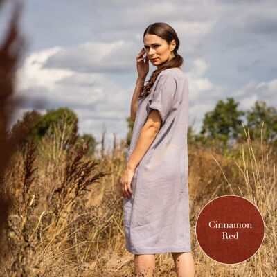 Organic 100% Linen Tunic Dress – IVY Cinnamon Red