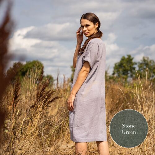 Organic 100% Linen Tunic Dress – IVY Stone Green