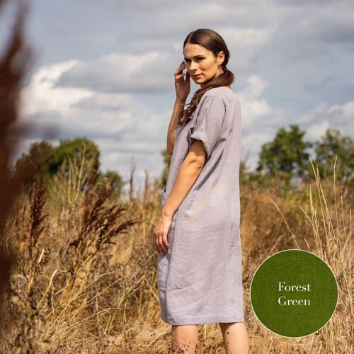 Organic 100% Linen Tunic Dress – IVY Forest Green