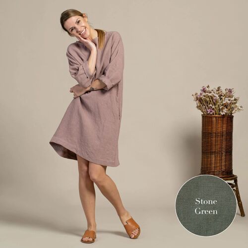 Organic 100% Linen Tunic Dress – SELENA Stone Green