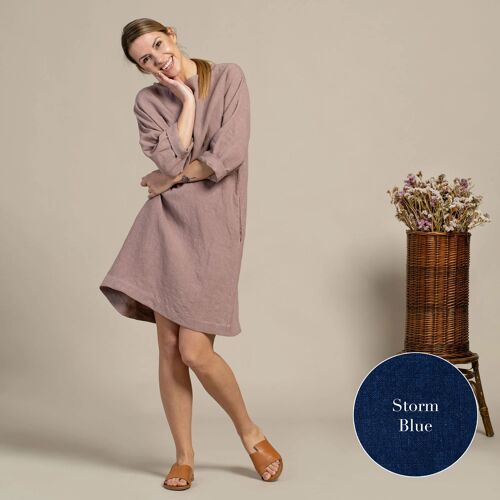 Organic 100% Linen Tunic Dress – SELENA Storm Blue