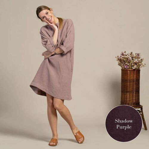 Organic 100% Linen Tunic Dress – SELENA Shadow Purple