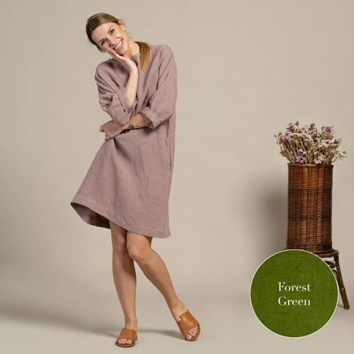 Organic 100% Linen Tunic Dress – SELENA Forest Green