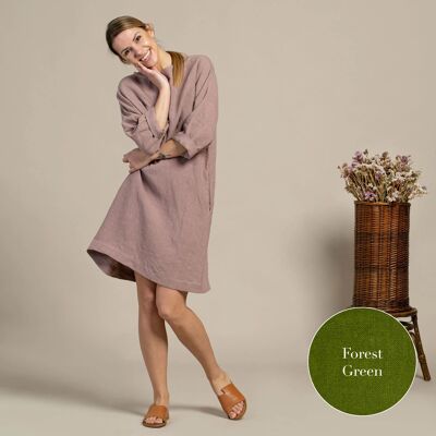 Robe Tunique 100% Lin Bio – SELENA Vert Forêt