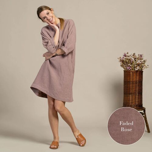Organic 100% Linen Tunic Dress – SELENA Faded Rose