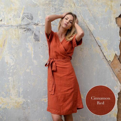 Organic 100% Linen Wrap Dress – ELIANA Cinnamon Red