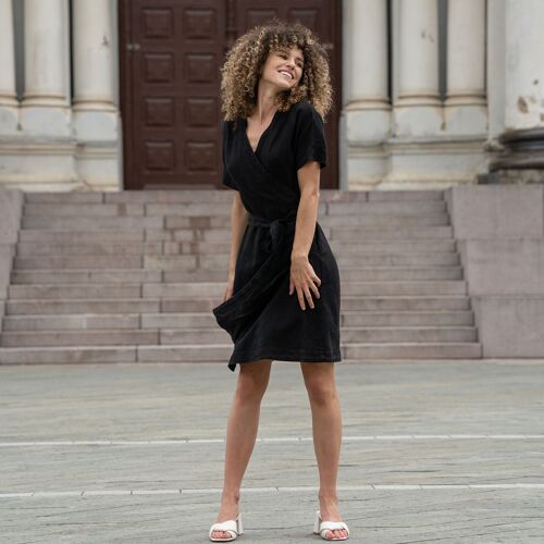 Organic 100% Linen Wrap Dress – ELIANA Pure Black