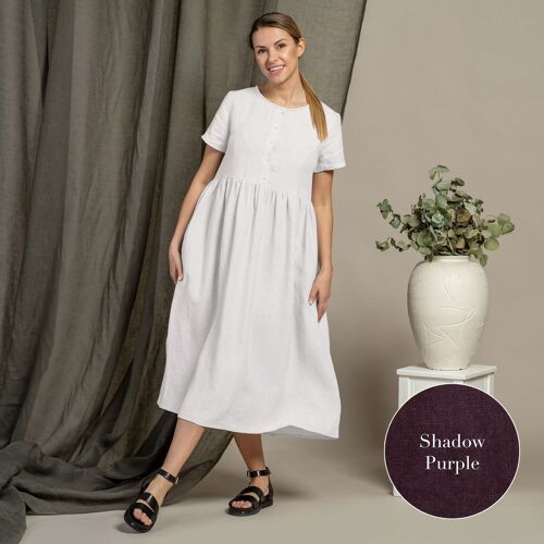 Organic 100% Short Sleeve Linen Dress – MARIA Shadow Purple