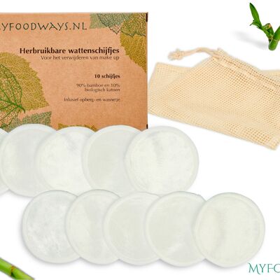 16 Reusable make up pads - Bamboo - White