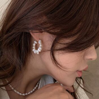 Boucles d'oreilles créoles perlées de perles d'eau douce - Non 6