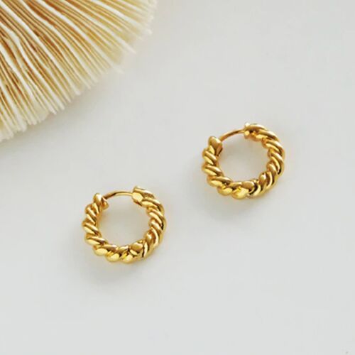 Chunky Rope Huggie Hoop Earrings (18kt Gold-Plated) - No