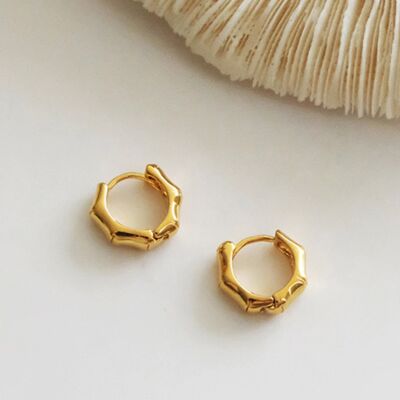 Bamboo Huggie Hoop Earrings (18kt Gold-Plated) - No