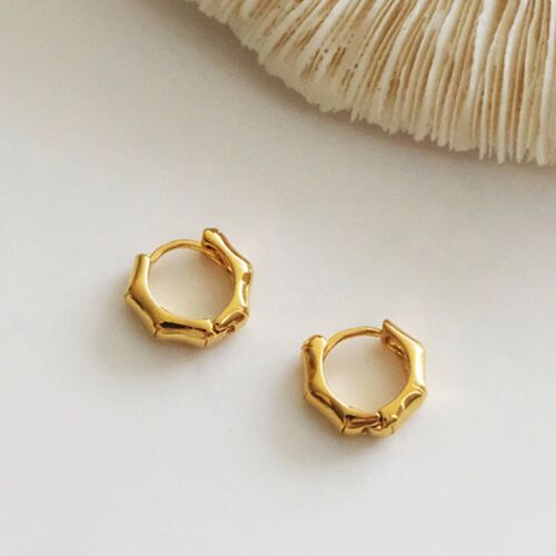 Bamboo Huggie Hoop Earrings (18kt Gold-Plated) - Yes (+£2.50)