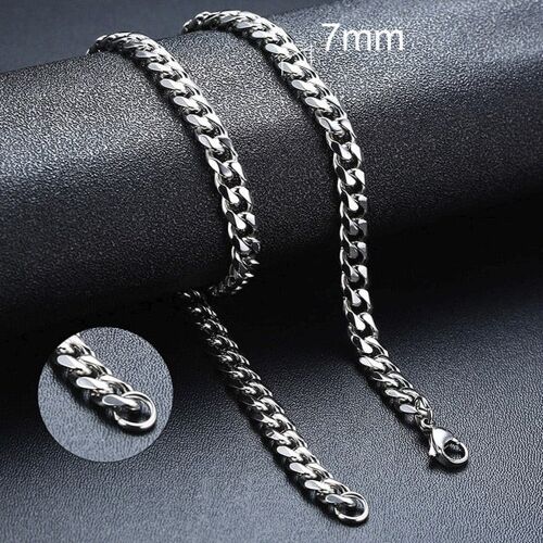 Cuban Chain Necklace (7mm) - Silver - No