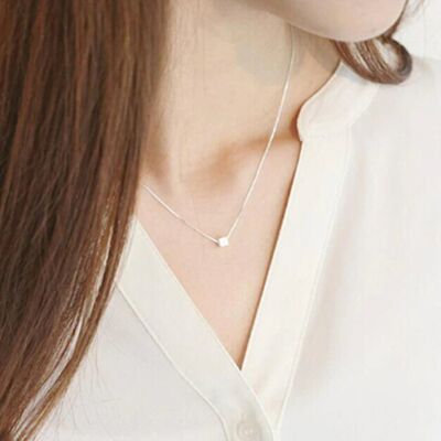 Brushed Sterling Silver Cube Necklace - Yes (+£2.50) - Yes (+£19.99)