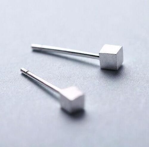Brushed Sterling Silver Cube Studs - No - No