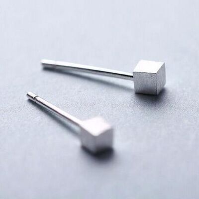 Brushed Sterling Silver Cube Studs - No - No