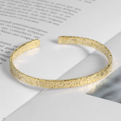 Hammered Sterling Silver Bangle - White Gold-Plated Sterling Silver - No
