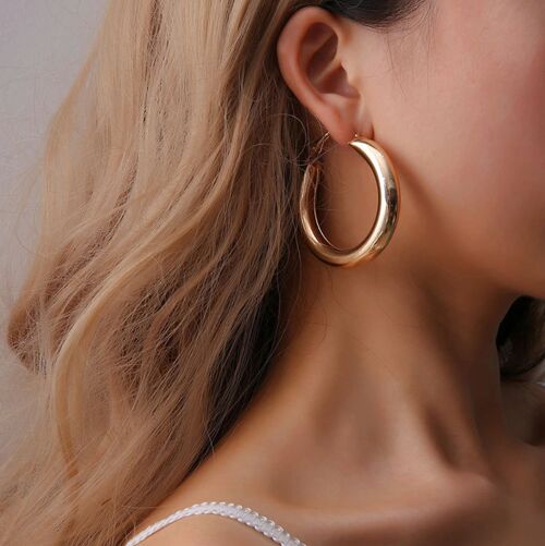 Chunky Hoop Earrings - No - Gold - 5cm