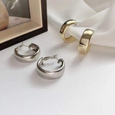 Chunky Hoop Earrings - Yes (+£2.50) - Silver - 3cm