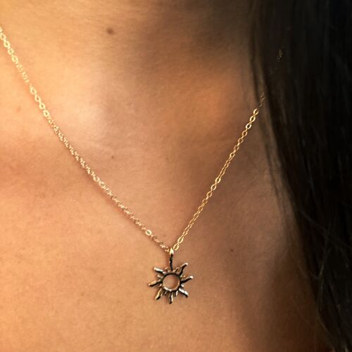Blazing Sun Pendant Necklace - Silver - No