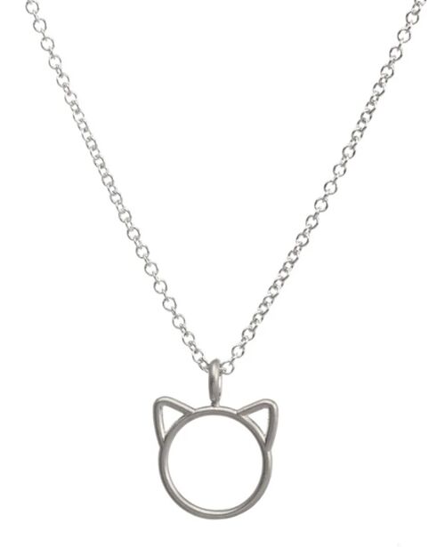 Cat Pendant Necklace - Silver - No