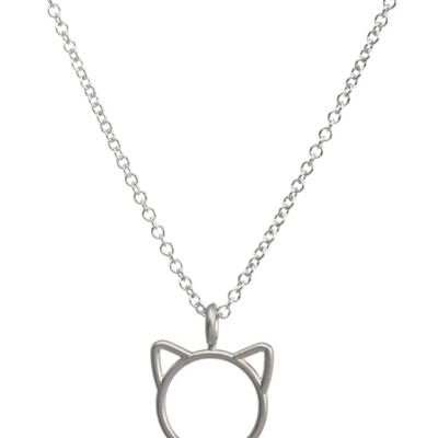 Cat Pendant Necklace - Silver - No