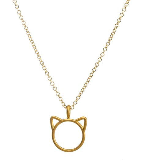 Cat Pendant Necklace - Gold - No