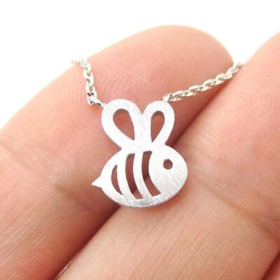 Bumble Bee Pendant Necklace - Silver - No
