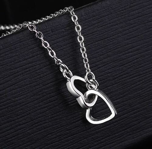 Sterling Silver Interlocking Heart Necklace - No