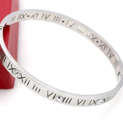 Crystal Numeral Bangle (18kt Gold Plated) - Silver - No