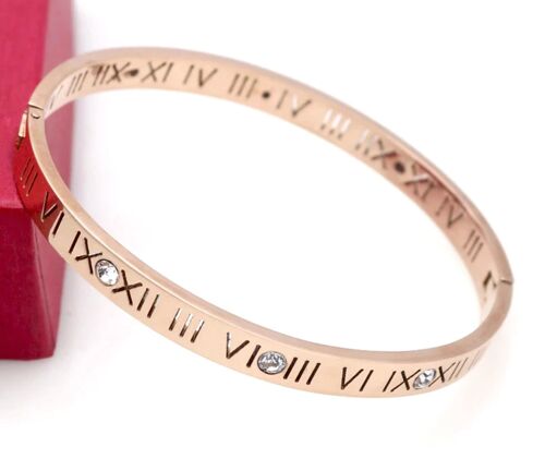 Crystal Numeral Bangle (18kt Gold Plated) - Rose Gold (18kt Gold Plated) - No