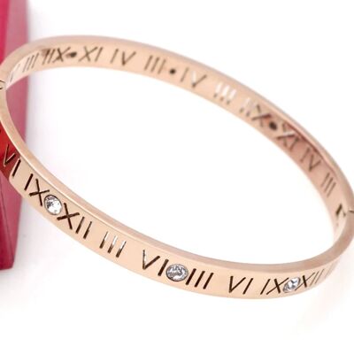 Crystal Numeral Bangle (18kt Gold Plated) - Rose Gold (18kt Gold Plated) - No