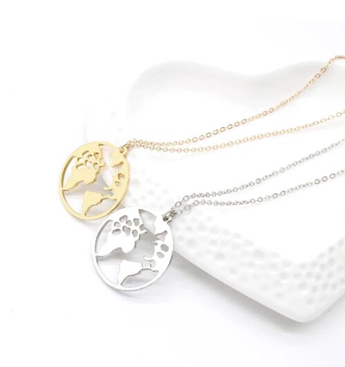 Planet Earth Pendant Necklace - Gold - No
