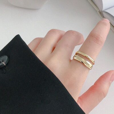 Anillo Wave de plata de ley - Plata de ley chapada en oro - Sí (+£2,50)