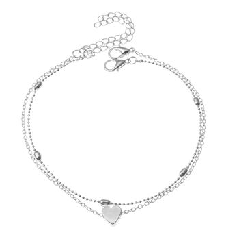 Bracelet de cheville double avec breloque cœur - Argent - Non 8