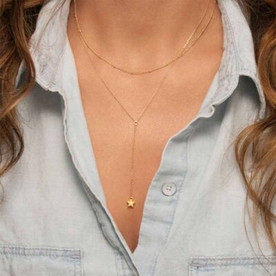 Star Tassel Double Necklace - Gold - No