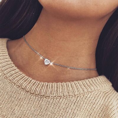 Crystal Heart Pendant Choker - Gold - Yes (+£2.50)