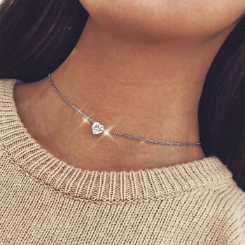 Collier Choker Pendentif Coeur en Cristal - Argent - Oui (+£2.50) 1