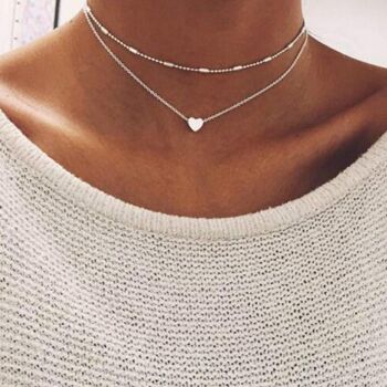 Collier Double Charme Coeur - Argent - Non 1