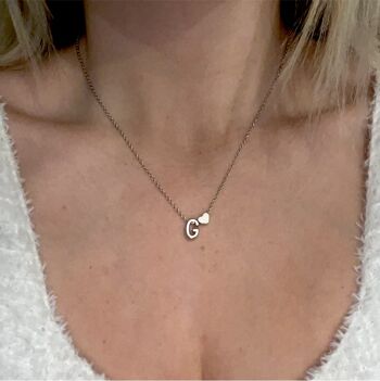 Collier Personnalisé Coeur & Initiale - F - Argent - Oui (+£2.50) 3