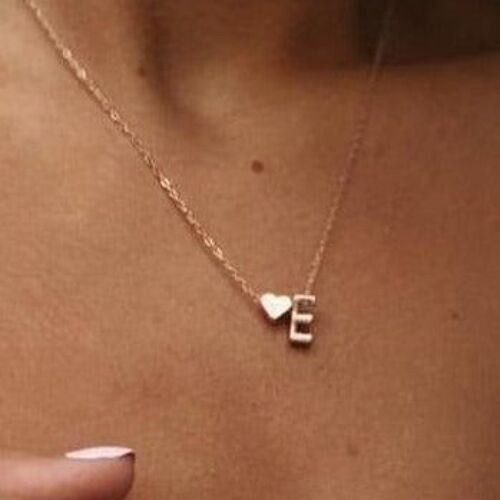 Heart & Initial Personalised Necklace - E - Gold - No