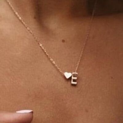 Collier Personnalisé Coeur & Initiale - E - Or - Oui (+£2.50)