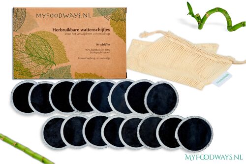 16 Reusable make up pads - Bamboo - Black